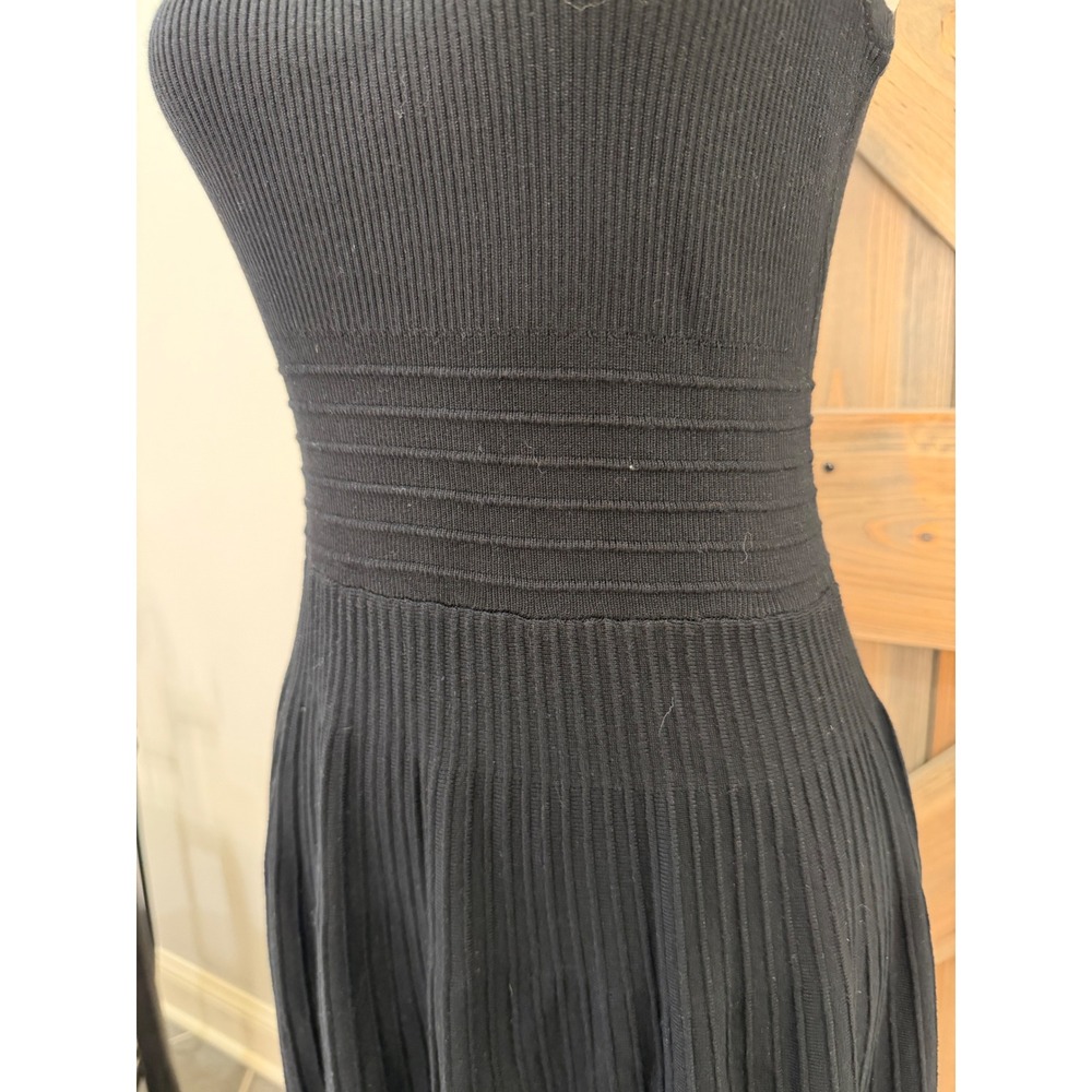 PrettyGarden Black Ribbed Knit Sleeveless Midi Dress Crew Neck Medium NWT - Picture 2 of 4